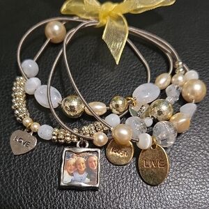 Gold and White Charm Bracelet Set